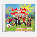CD cover of 'Lah-Lah's Adventures Soundtrack Album' with colorful illustration of characters and instruments.