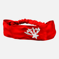 Red headband with an embroidered white Lah-Lah logo 