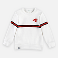 White long-sleeve sweater/jumper with red and black accents on a white background