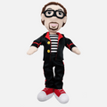 Plush toy resembling Buzz the Bandleader in a black outfit with red accents on a white background